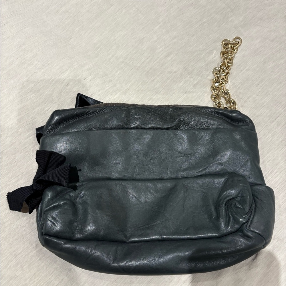 LANVIN calf leather charcoal grey clutch